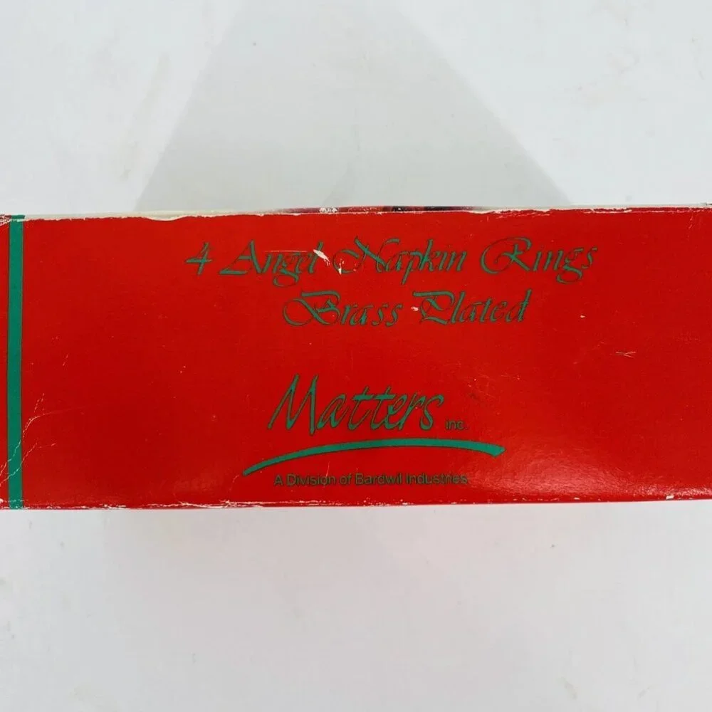 NOS Vintage 80's Set Of 4 Brass Plated Angel Napkin Rings Christmas Decor